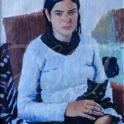 "Портрет с котенком". Холст, масло. Размер 60х40.